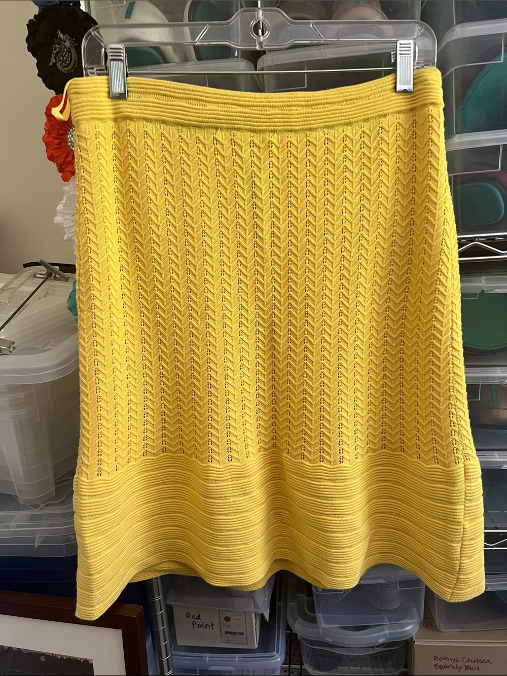 Banana Republic Yellow Crochet A-Line Knit Skirt L NEW NWOT